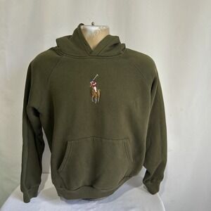 Polo Ralph Lauren Hoodie Youth Sz XL Green Pony Logo Pullover No Hood Strap **